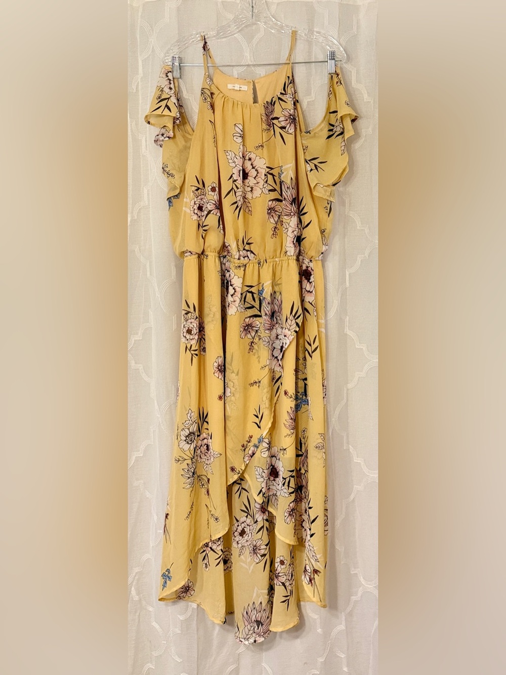 Maurices 2X 18/20 Yellow Floral Flutter Sleeve High Low Dress